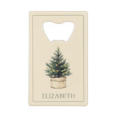 Rustieke minimale kerstboom creditkaart flessenopener (Voorkant)