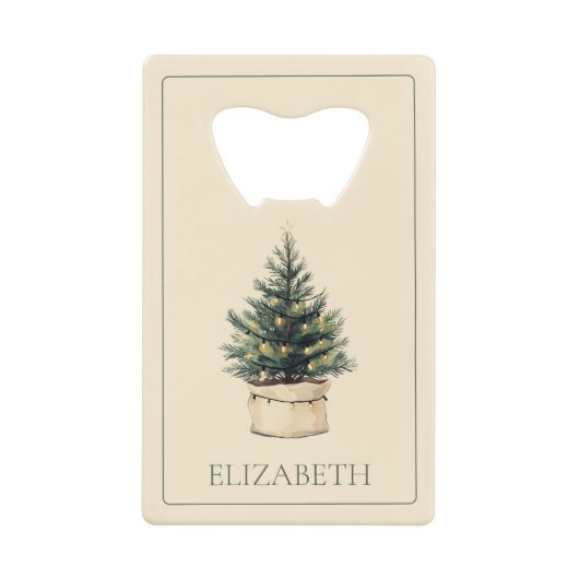 Rustieke minimale kerstboom creditkaart flessenopener (Voorkant)