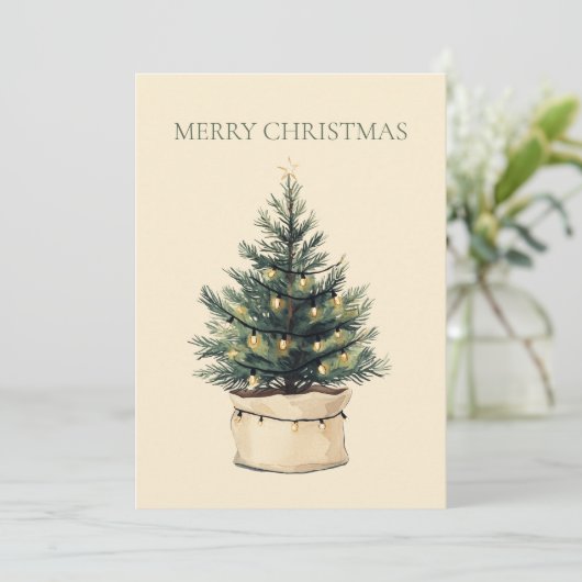 Rustieke minimale kerstboom feestdagenkaart (Staand voorkant)
