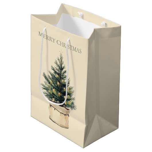 Rustieke minimale kerstboom medium cadeauzakje (Voorkant Gekanteld)