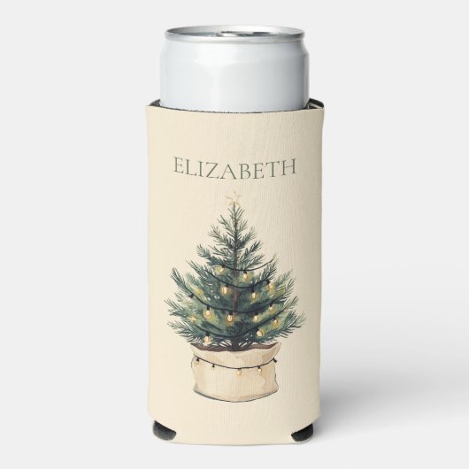 Rustieke minimale kerstboom seltzer blikjeskoeler (Seltzer Voorkant)