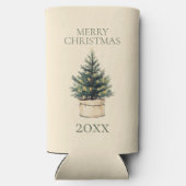 Rustieke minimale kerstboom seltzer blikjeskoeler (Achterkant)