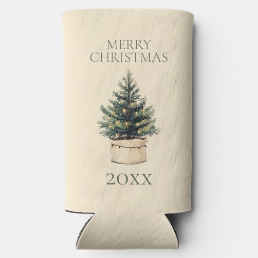 Rustieke minimale kerstboom seltzer blikjeskoeler (Achterkant)