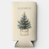 Rustieke minimale kerstboom seltzer blikjeskoeler (Voorkant)