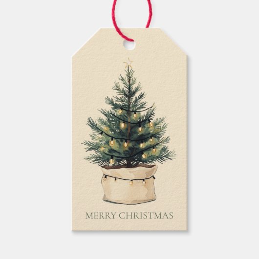 Rustieke minimale kerstboom vakantie cadeaulabel (Voorkant)