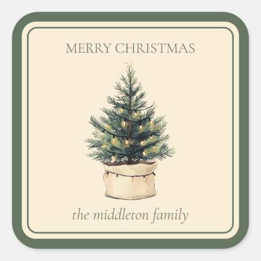Rustieke minimale kerstboom vierkante sticker (Voorkant)
