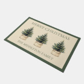 Rustieke minimale kerstboomvakantie gepersonalisee deurmat (Schuin)