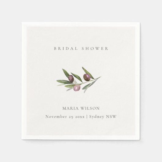 Rustieke Minimale Olijftak Bladerentuin Bruidsdouc Servet (Voorkant)