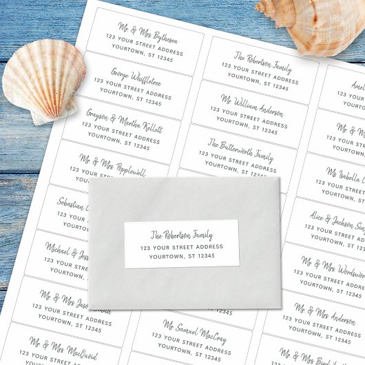 Rustieke minimale script huwelijksuitnodiging adre sticker