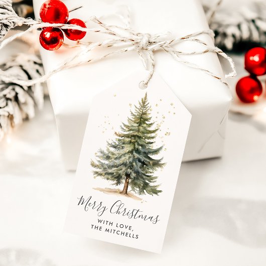 Rustieke Minimale Waterverf Kerstboom Cadeaulabel