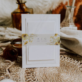 Rustieke minimale Waterverf zonnebloem Uitnodigingen Wikkel