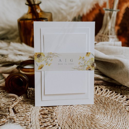 Rustieke minimale Waterverf zonnebloem Uitnodigingen Wikkel