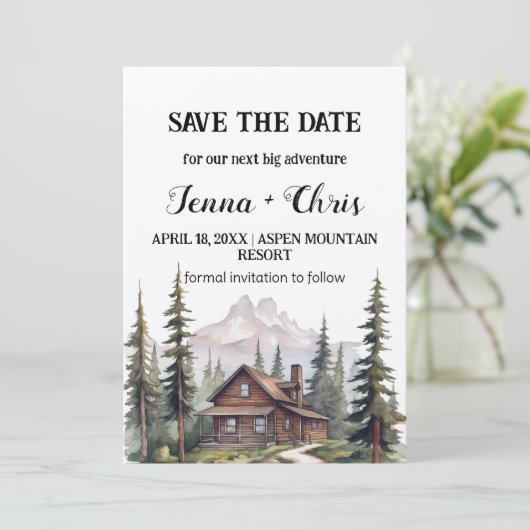 Rustieke minimalistische berghut Save the Date Kaart (Staand voorkant)