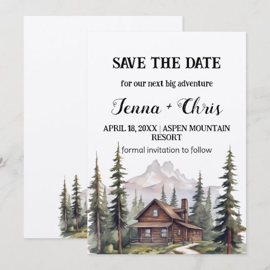 Rustieke minimalistische berghut Save the Date Kaart (Voorkant / Achterkant)