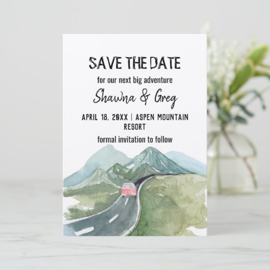 Rustieke minimalistische bergweg kan de datum redd kaart (Staand voorkant)