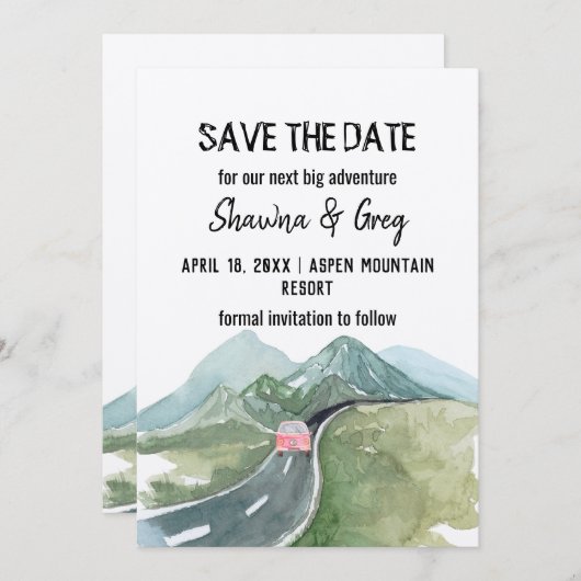 Rustieke minimalistische bergweg kan de datum redd kaart (Voorkant / Achterkant)