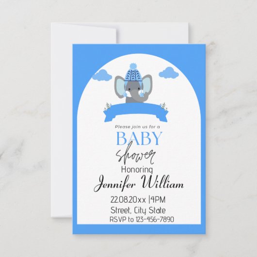 Rustieke minimalistische Blue Elephant Baby shower Kaart (Voorkant)