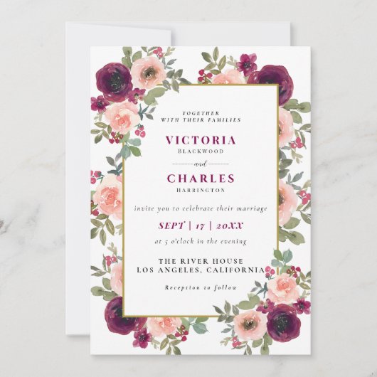 Rustieke minimalistische Blush Waterverf Bloemen H Kaart (Voorkant)