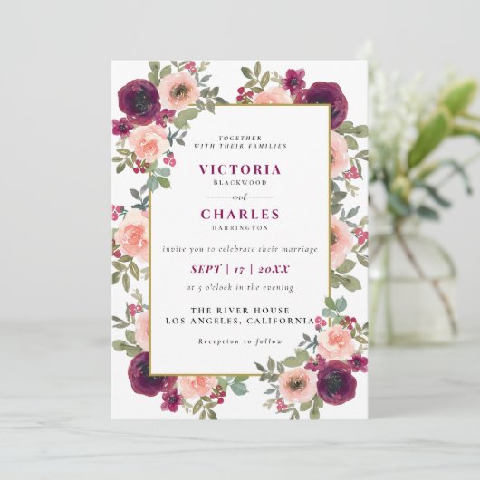 Rustieke minimalistische Blush Waterverf Bloemen H Kaart (Staand voorkant)