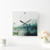 Rustieke minimalistische bos Natuur Trees Mountain Vierkante Klok (Huis)