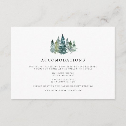 Rustieke minimalistische bruiloft hotel accommodat informatiekaartje (Voorkant)