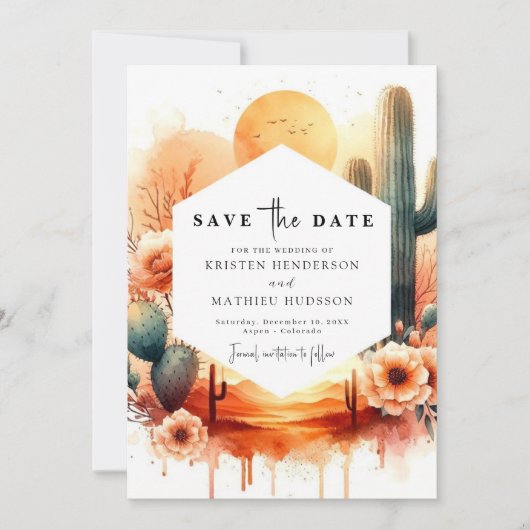 Rustieke minimalistische cactus bruiloft save the date (Voorkant)
