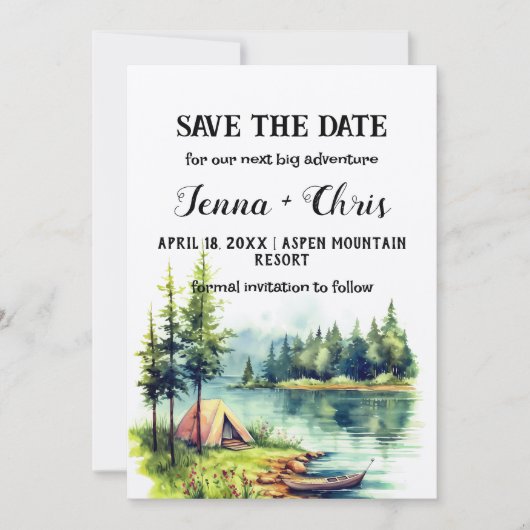 Rustieke minimalistische Forest Lake-kano Save the Kaart (Voorkant)