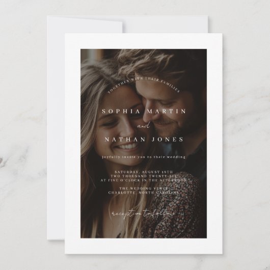 Rustieke minimalistische foto bruiloft uitnodiging (Voorkant)