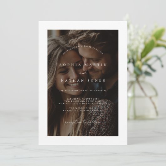 Rustieke minimalistische foto bruiloft uitnodiging (Staand voorkant)