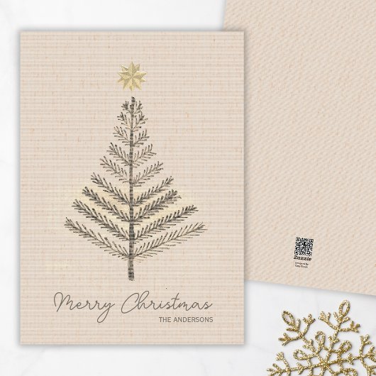 Rustieke minimalistische hand getrokken kerstboom feestdagenkaart