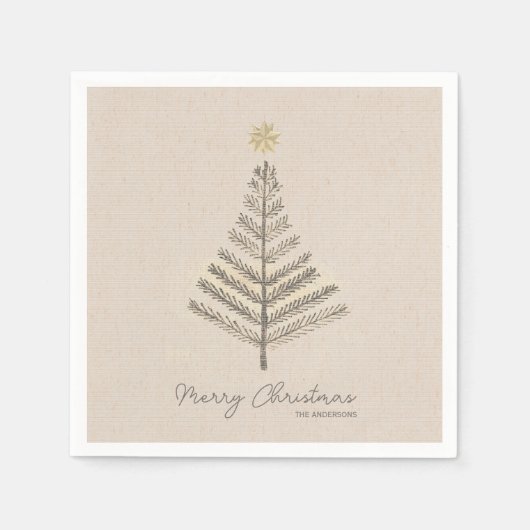 Rustieke minimalistische hand getrokken kerstboom servet (Voorkant)