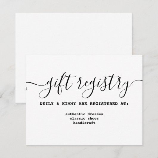 Rustieke Minimalistische Kalligrafie Gift Registry Informatiekaartje (Voorkant / Achterkant)