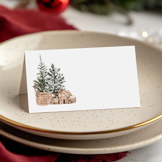 Rustieke Minimalistische Kerstbomen Plaatskaartje