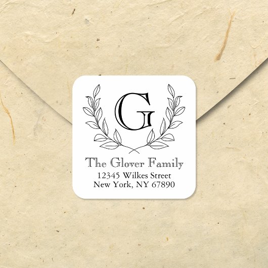 Rustieke Minimalistische Krans Familie Monogram ad Vierkante Sticker