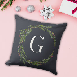 Rustieke minimalistische Monogram Waterverf Krans Kussen