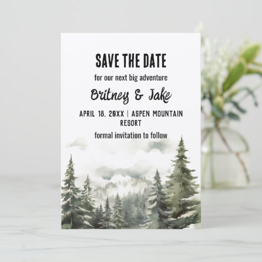 Rustieke Minimalistische Mountain Pine Tree Save t Kaart (Staand voorkant)