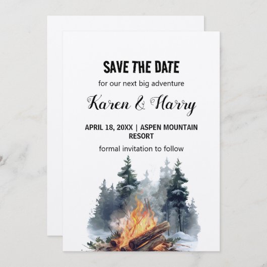 Rustieke Minimalistische Pine Tree Bonfire Save th Kaart (Voorkant / Achterkant)