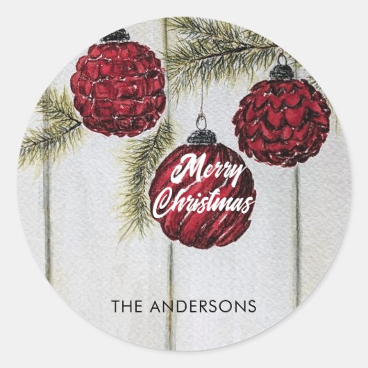 Rustieke Minimalistische Prettig Kerstfeest Ronde Sticker (Voorkant)