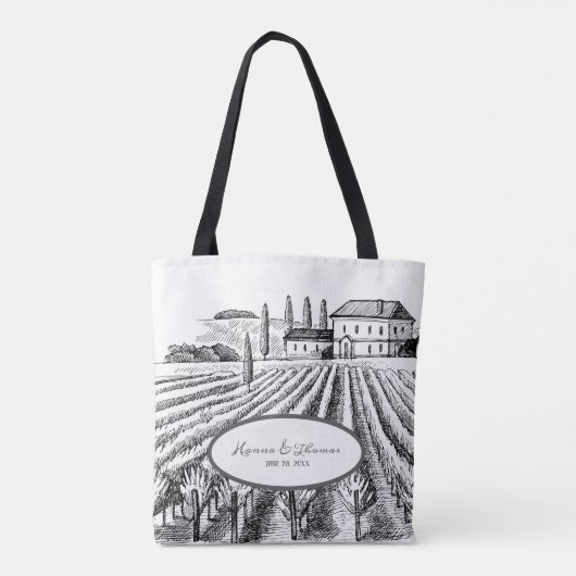 Rustieke minimalistische Vinyard schets bruiloft c Tote Bag (Achterkant)