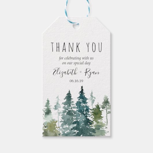 Rustieke minimalistische Waterverf pijnbomen bruil Cadeaulabel (Voorkant)