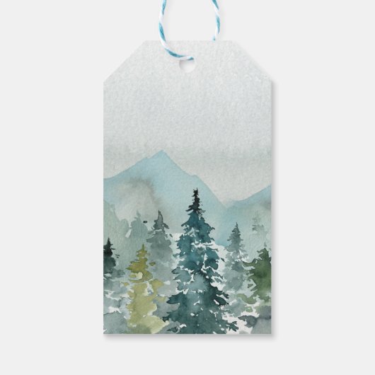 Rustieke minimalistische Waterverf pijnbomen bruil Cadeaulabel (Achterkant)