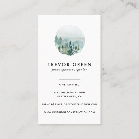 Rustieke minimalistische Waterverf Pines Business Visitekaartje (Achterkant)