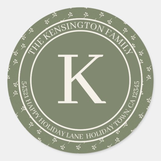 Rustieke minimalistische winter monogram retour ad ronde sticker (Voorkant)