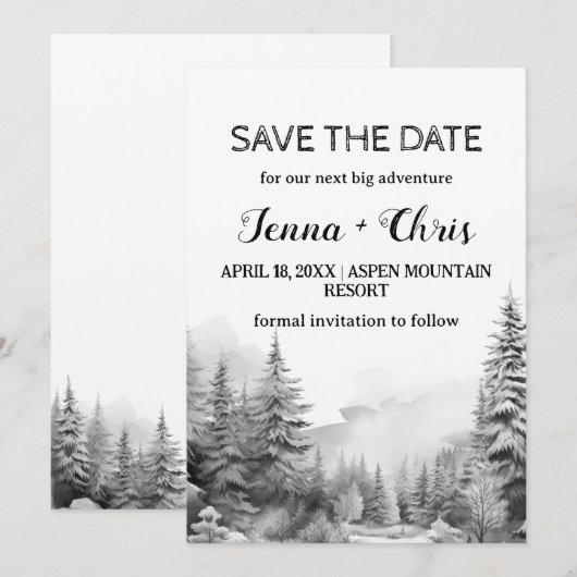 Rustieke Minimalistische Winter Mountain Save the Kaart (Voorkant / Achterkant)