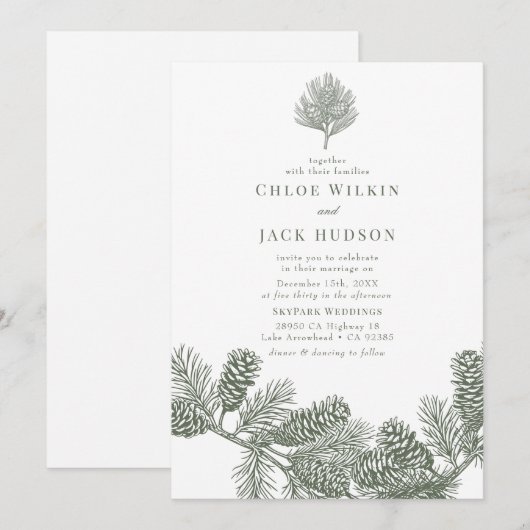 Rustieke minimalistische winterbruiloft kaart (Voorkant / Achterkant)