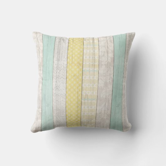Rustieke Mint & Gele Boho Geometrische Moderne Cot Kussen (Achterkant)