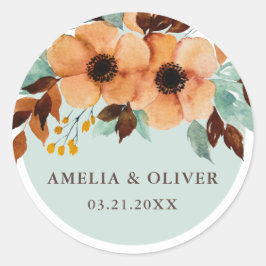 Rustieke Mint Groene Bloemen Bruiloft Envelop Afdi Ronde Sticker