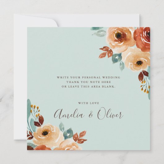 Rustieke Mint Groene Bloemenbruiloft Dank u kaart (Achterkant)