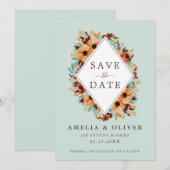 Rustieke Mintgroene Aquarel Bloemen Save The Date (Voorkant / Achterkant)
