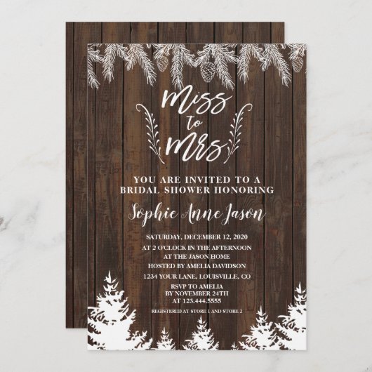 Rustieke Miss To Mrs Wood Dennenhouten Bruiloft Fe Kaart (Voorkant / Achterkant)